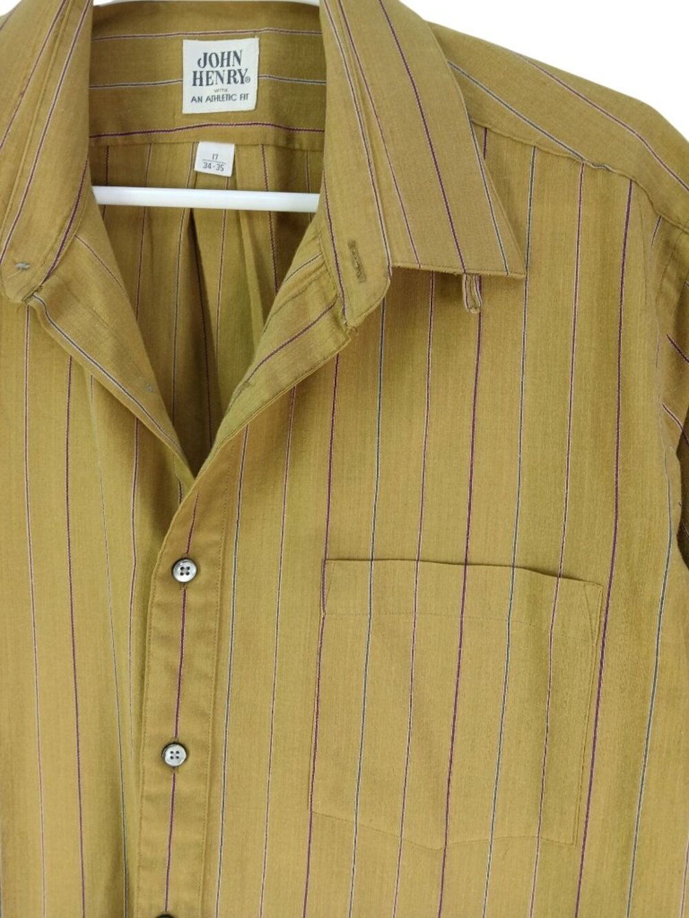 Vintage John Henry Mustard Yellow Striped Button Up Shirt Size 17 34-35 Athletic - Picture 4 of 15